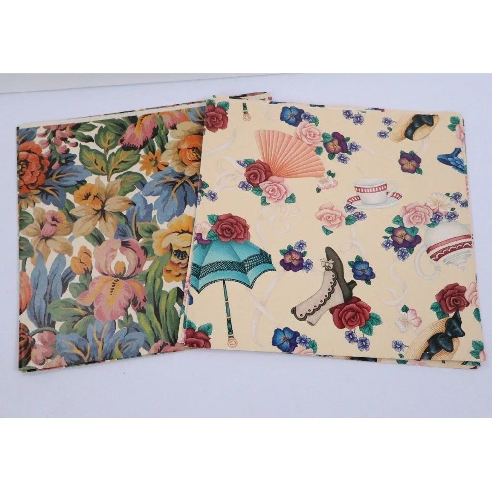 VTG Floral Gift Wrap NOS Cottage Core Tea Party 90s USA Uncut 4 Sheets